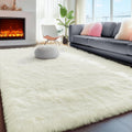 Cream White Fluffy Washable 5x7 Shag Area Rug