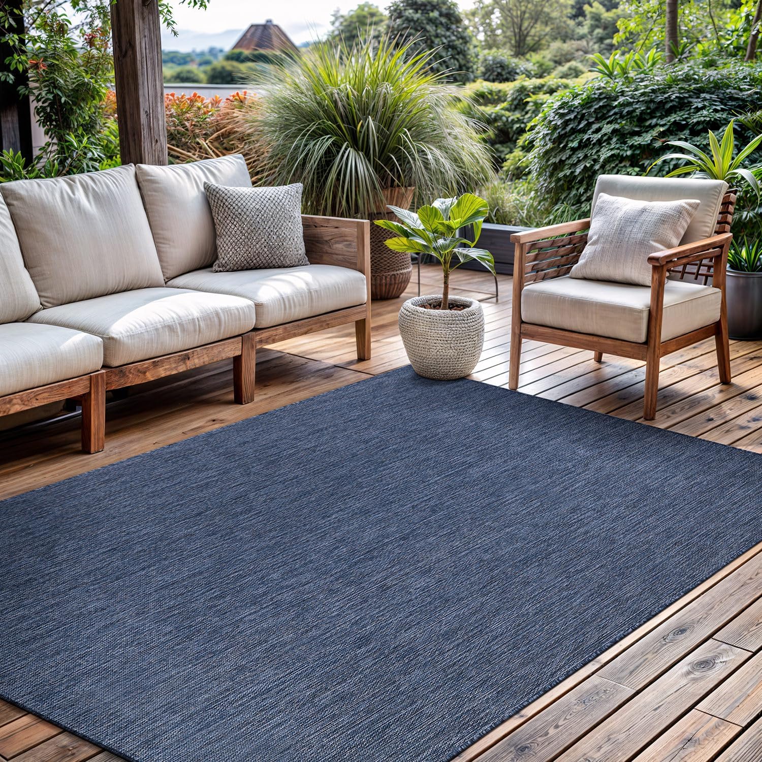 Waterproof Modern Navy Outdoor Area Rug