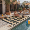 Checkered Waterproof Reversible Outdoor Rug
