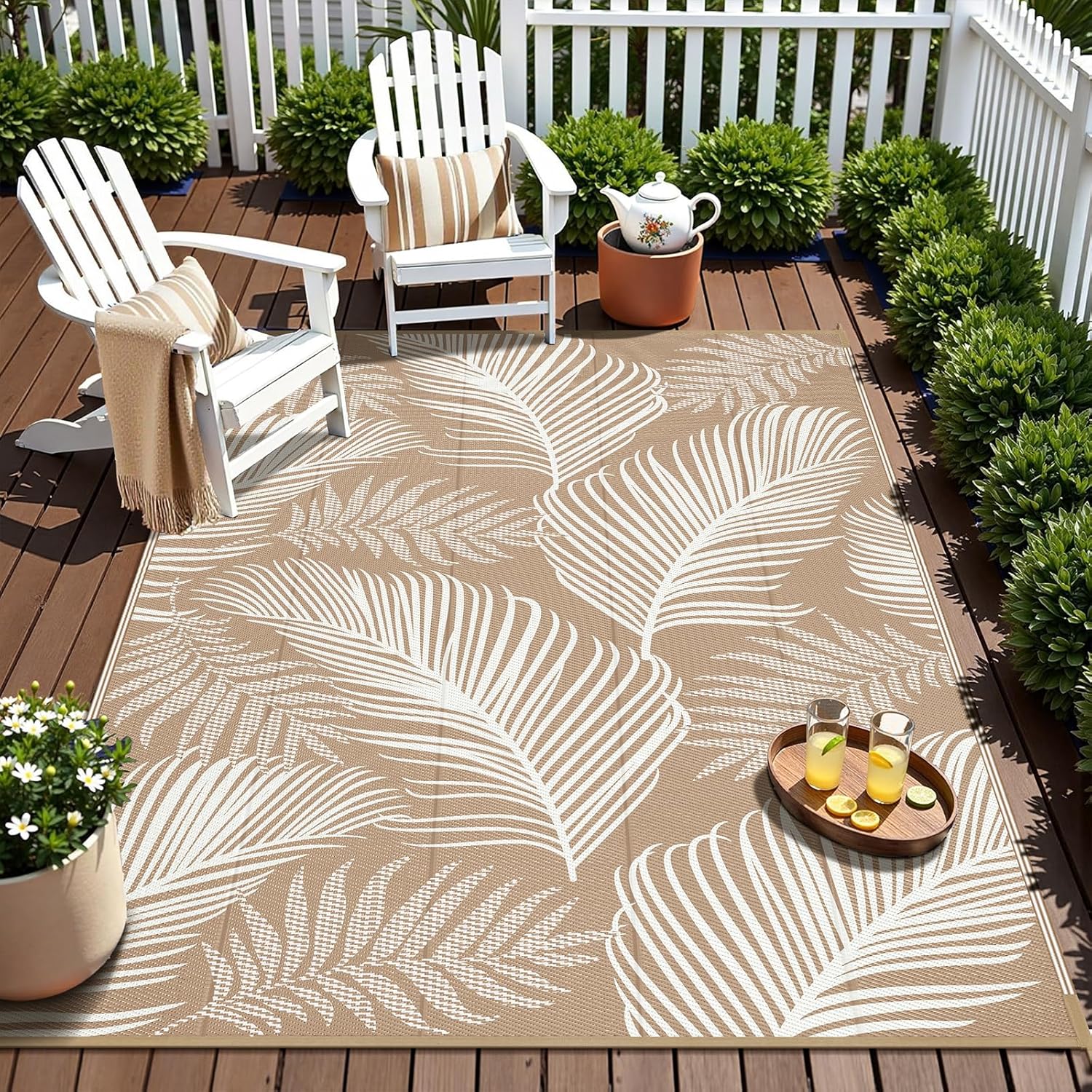 Leaf Brown Straw Reversible Waterproof Rug