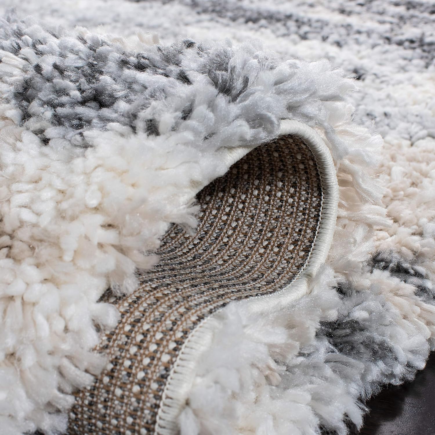 Grey Ivory Thick Non-Shed Easy Clean Shag Rug