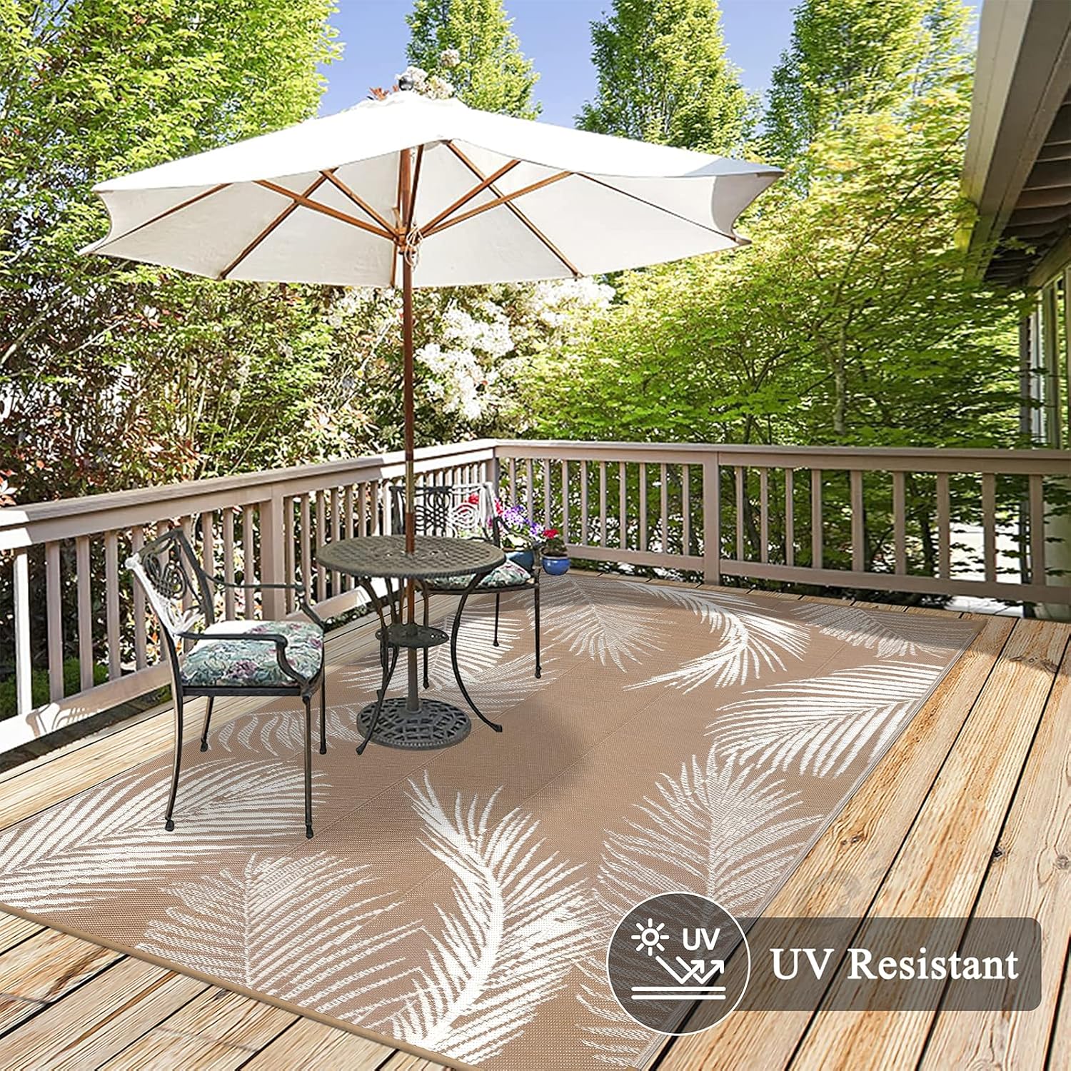 Leaf Brown Straw Waterproof Outdoor Rug