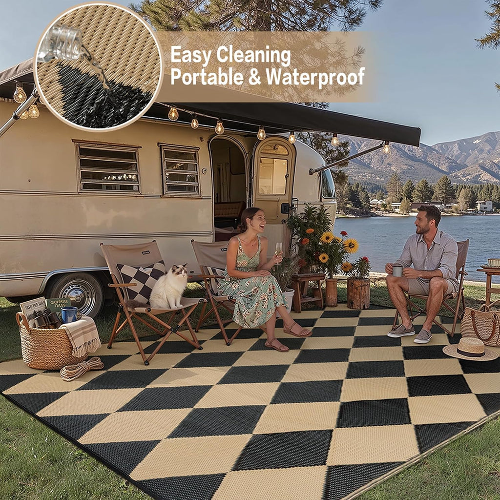 Checkered Waterproof Reversible Outdoor Rug