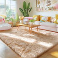 Beige Fluffy Washable 4x5 Shag Area Rug