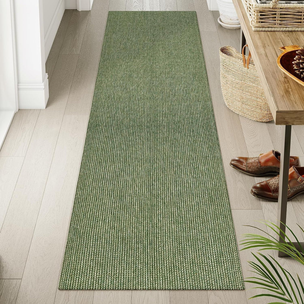 Boho Green Braided Washable Runner Rug