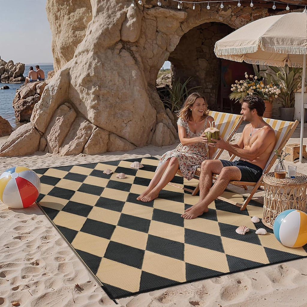 Checkered Waterproof Reversible Outdoor Rug