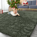 Washable Shaggy Olive Green Large Area Floor Rug