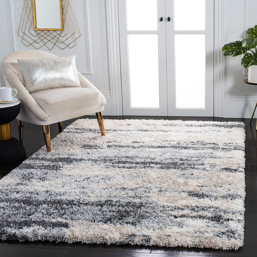 Grey Ivory Thick Non-Shed Easy Clean Shag Rug