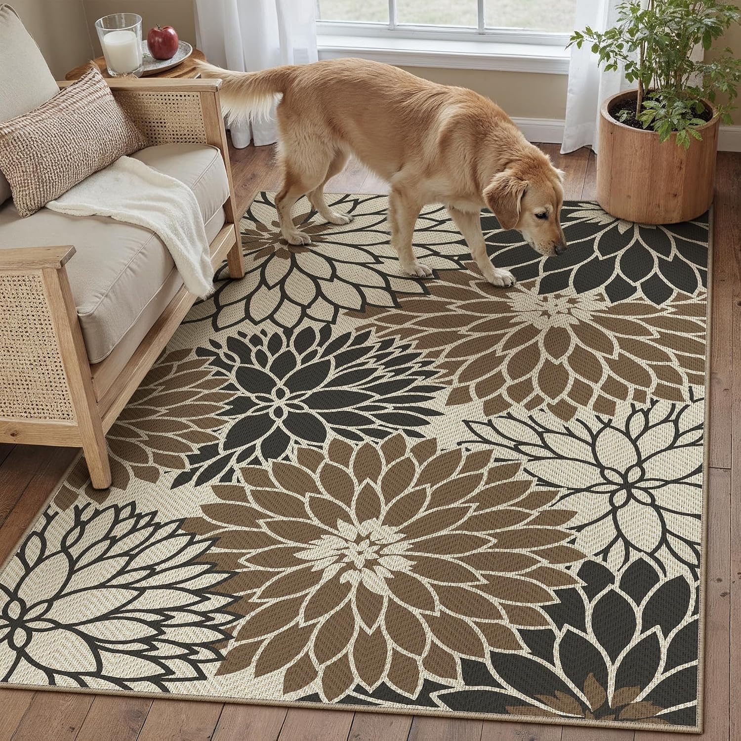 Floral Linen Waterproof Outdoor Floor Rug