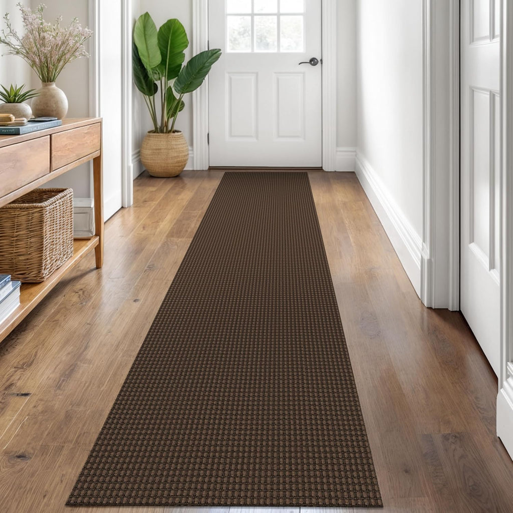 Brown Washable Non Slip Cotton Runner Rug