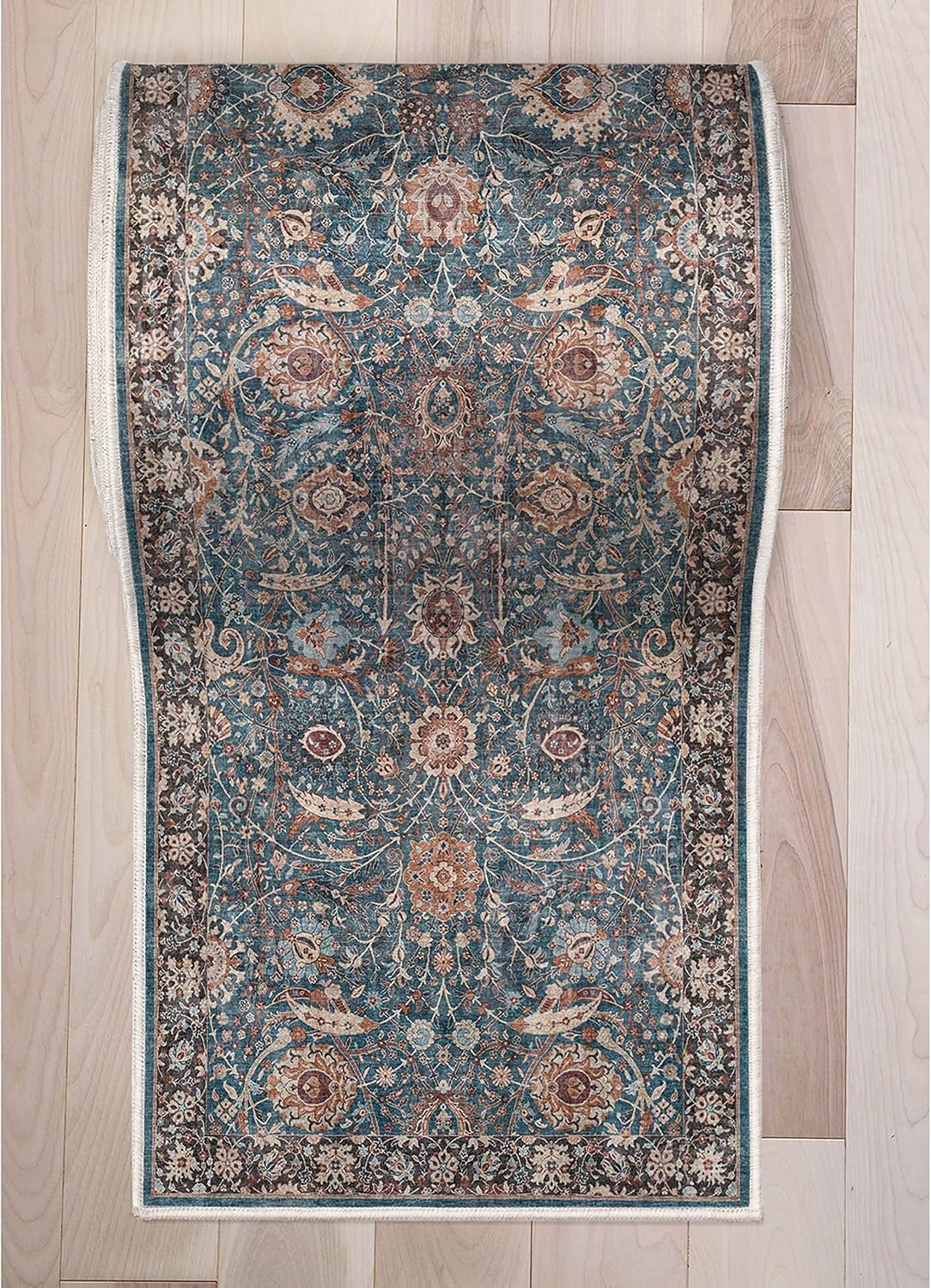 Teal Floral Flatweave Hallway Runner Rug