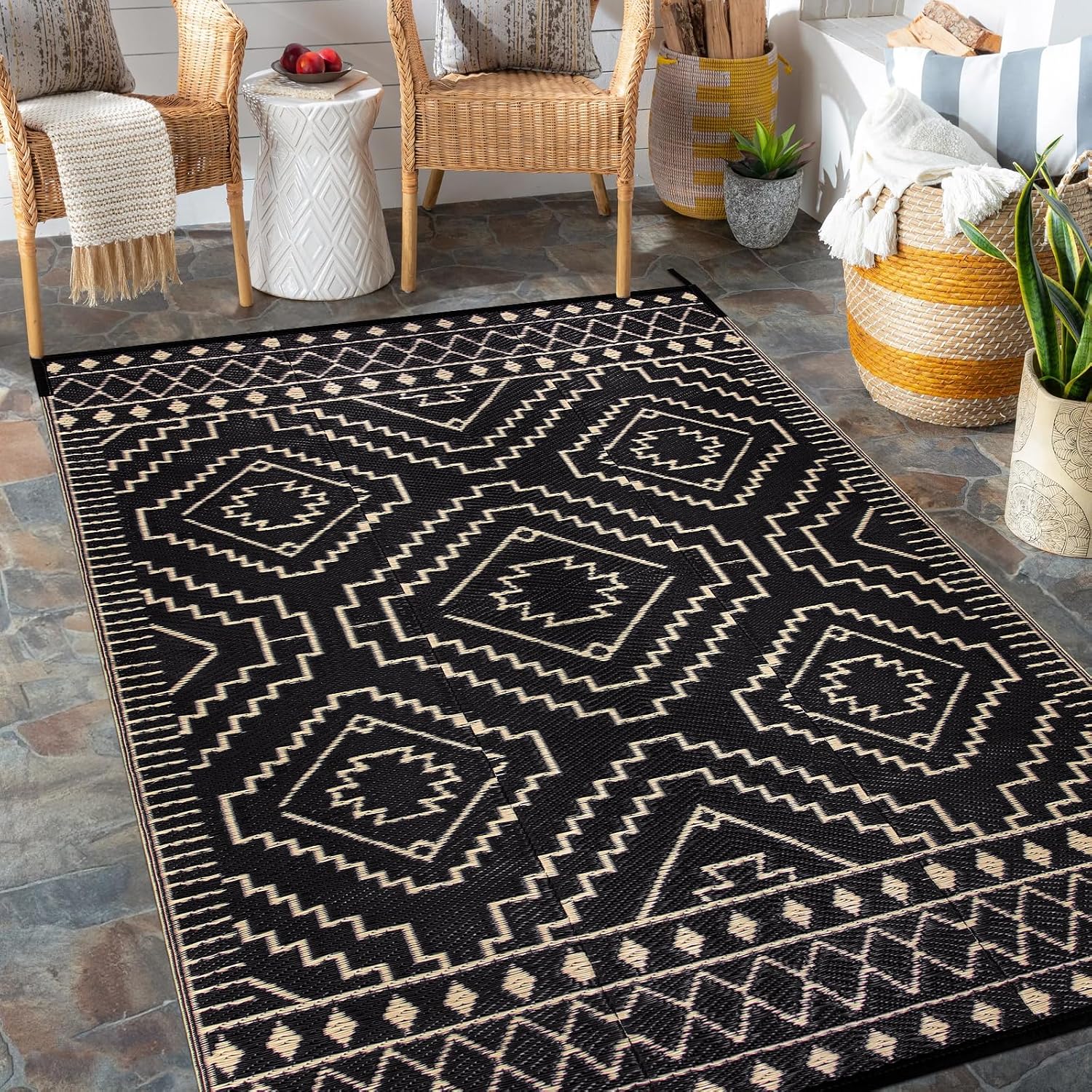 Moroccan Waterproof Reversible Outdoor Rug