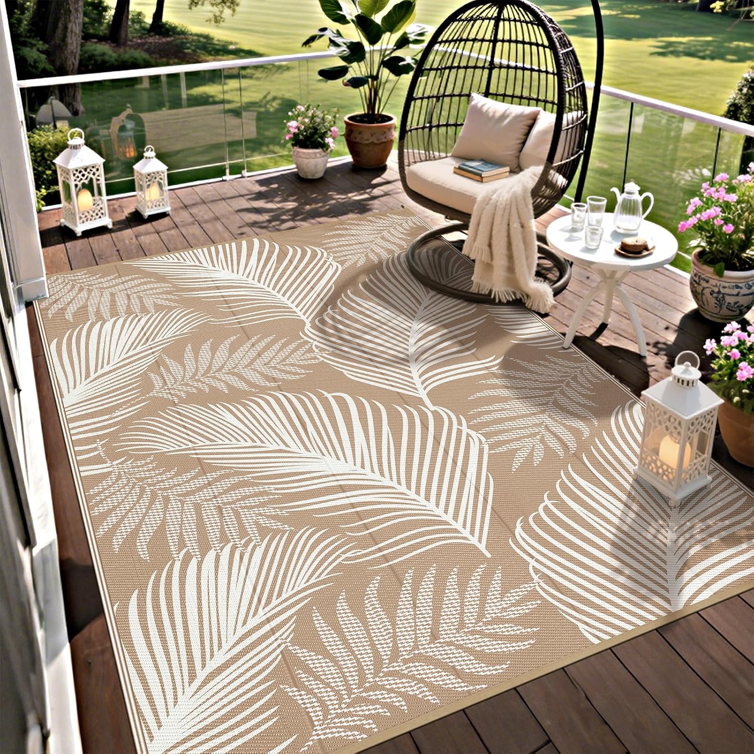 Leaf Brown Straw Reversible Waterproof Rug
