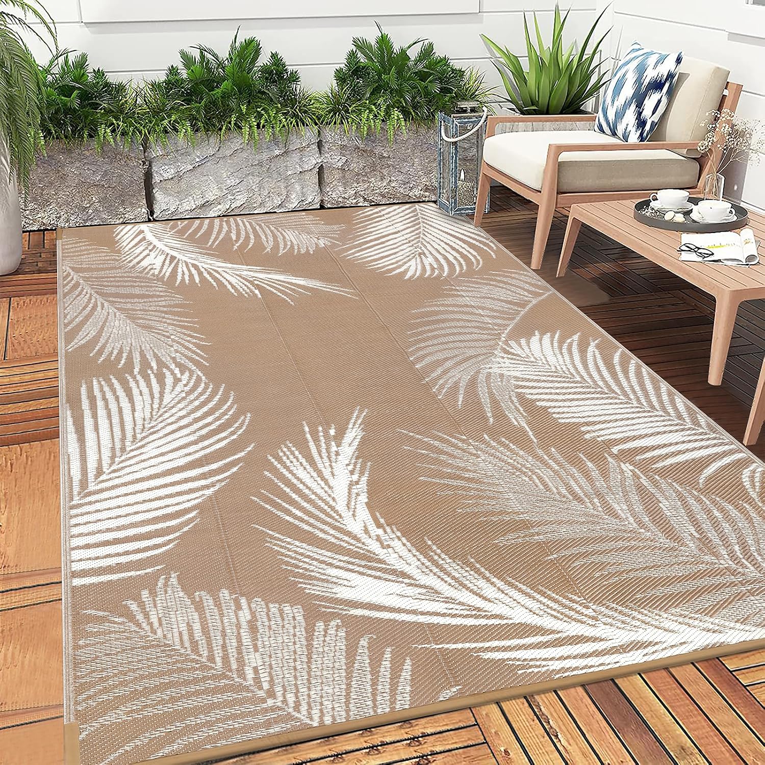Leaf Brown Straw Waterproof Outdoor Rug