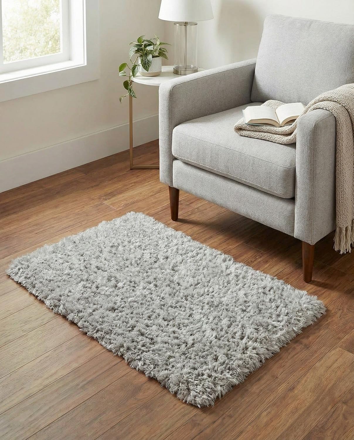 Gray Plush Stain Resistant Easy Clean Shag Rug