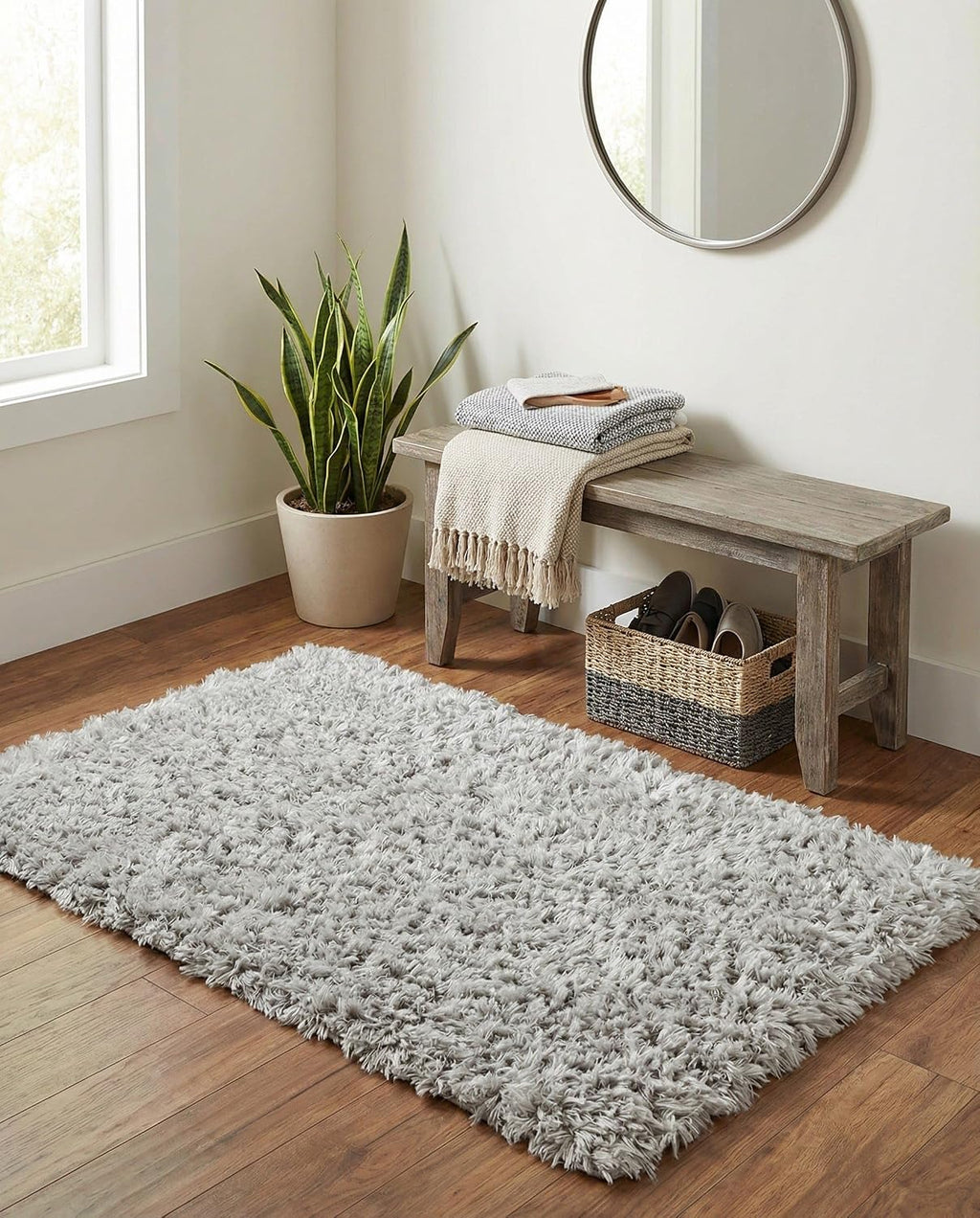 Gray Plush Stain Resistant Easy Clean Shag Rug