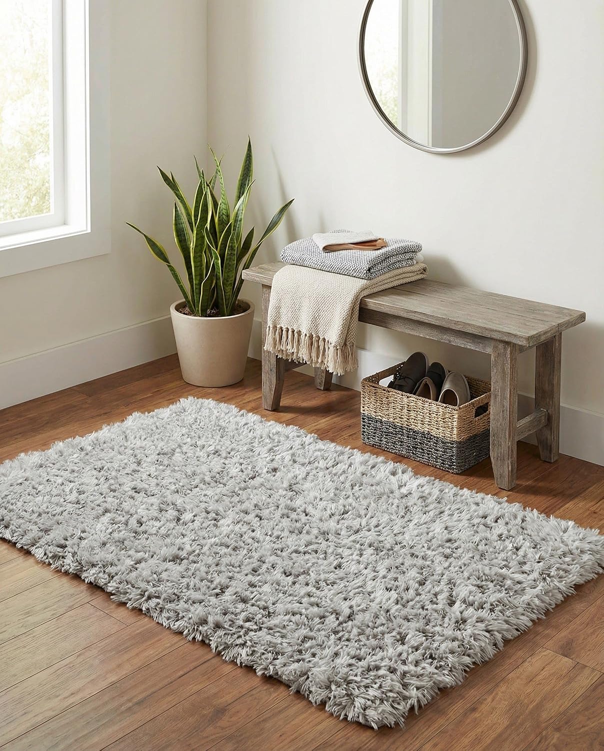 Gray Plush Stain Resistant Easy Clean Shag Rug