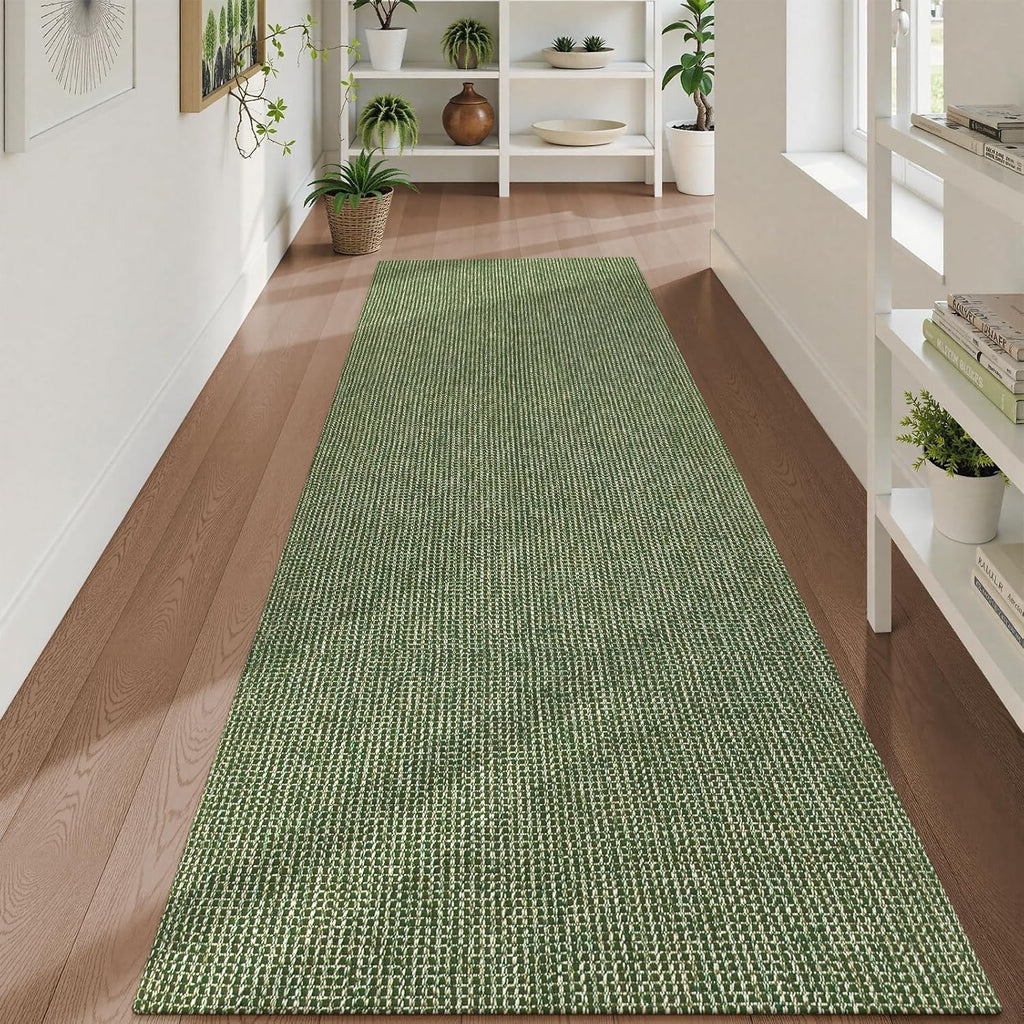 Boho Green Braided Washable Runner Rug