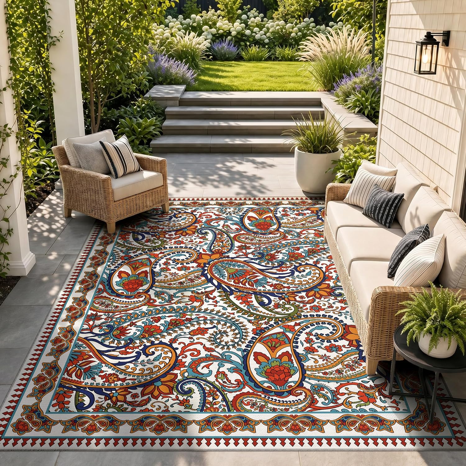 Paisley Boho Waterproof Non Slip Outdoor Rug