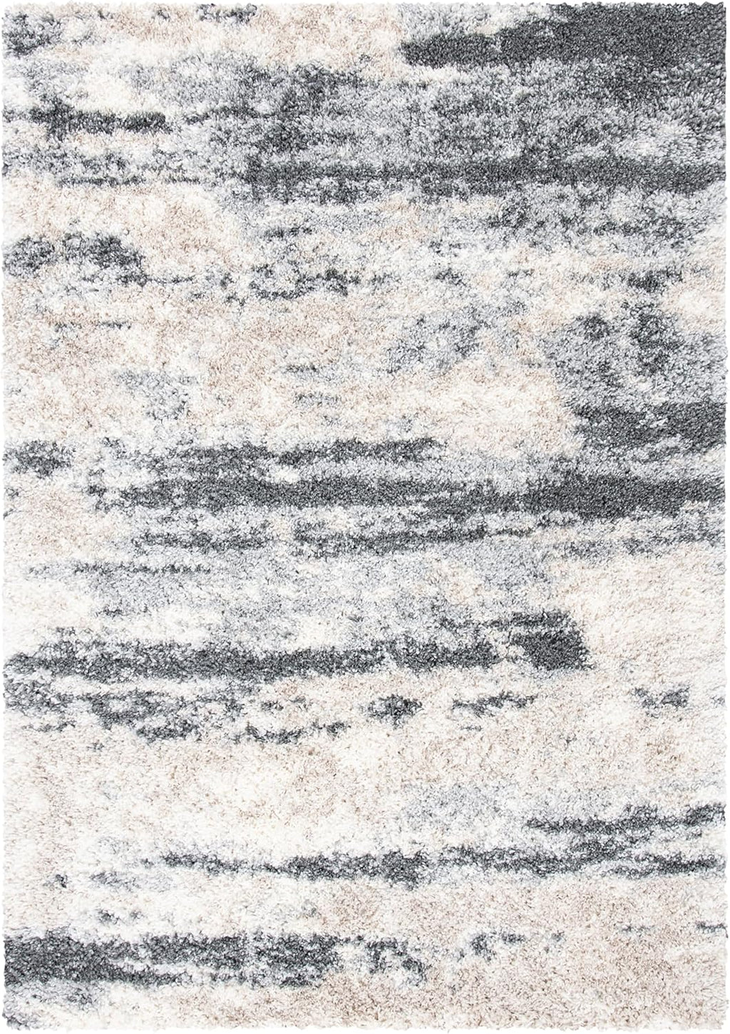 Grey Ivory Thick Non-Shed Easy Clean Shag Rug