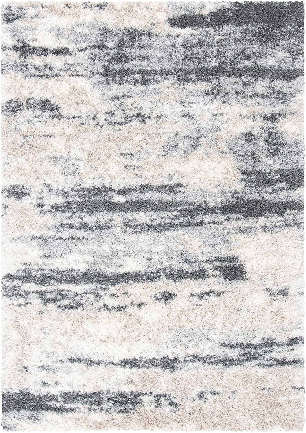 Grey Ivory Thick Non-Shed Easy Clean Shag Rug