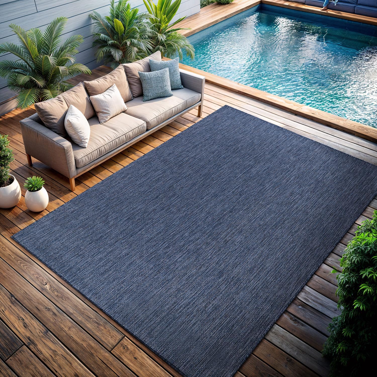 Waterproof Modern Navy Outdoor Area Rug