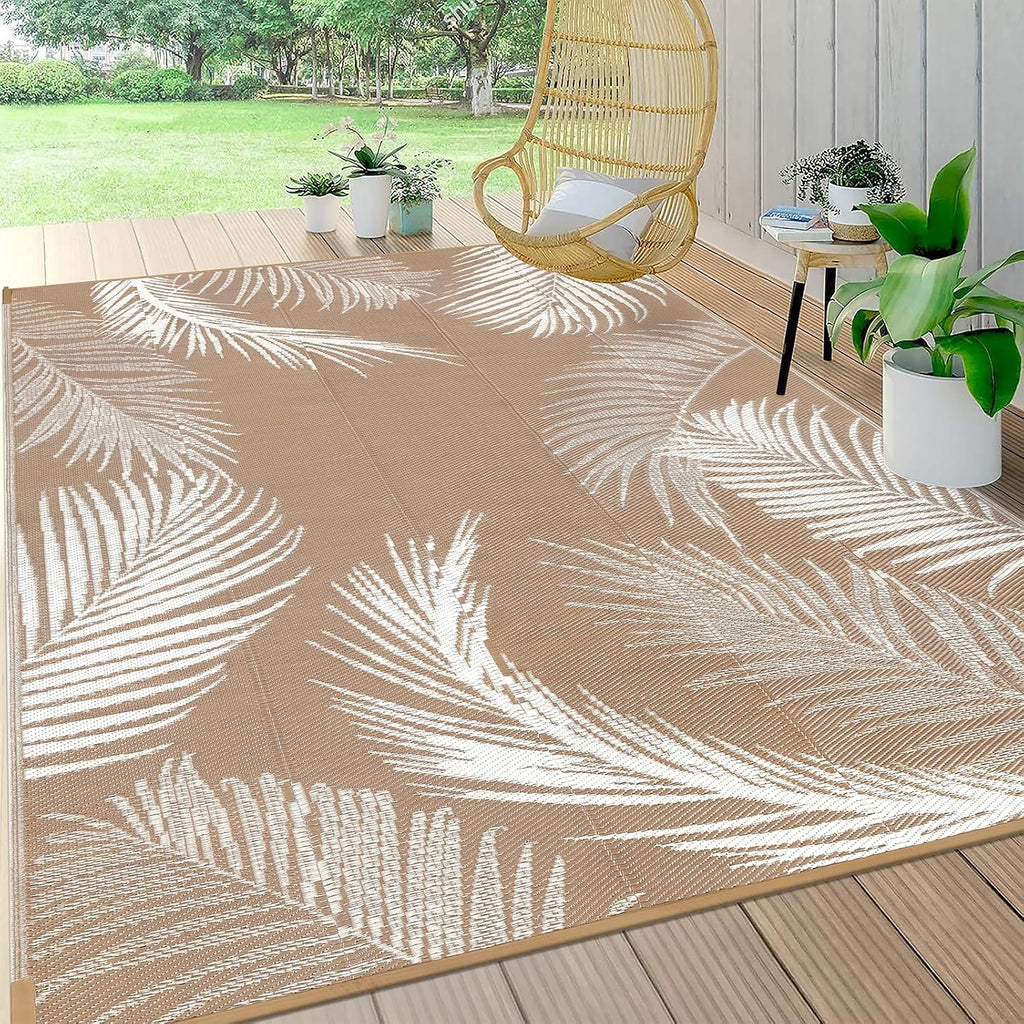 Leaf Brown Straw Waterproof Outdoor Rug