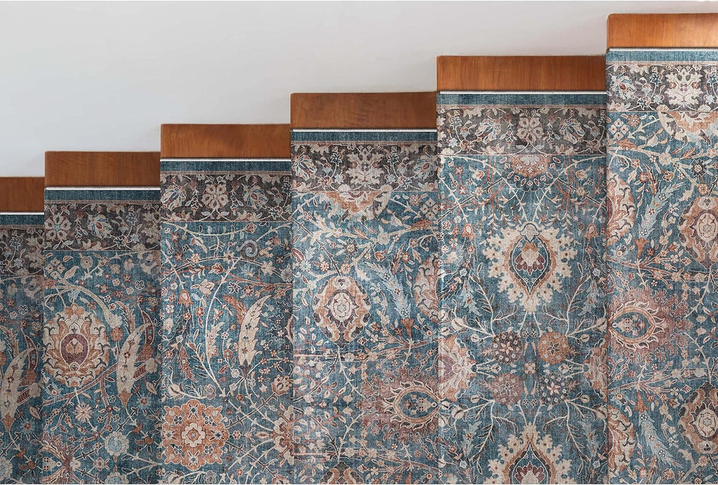Teal Floral Flatweave Hallway Runner Rug