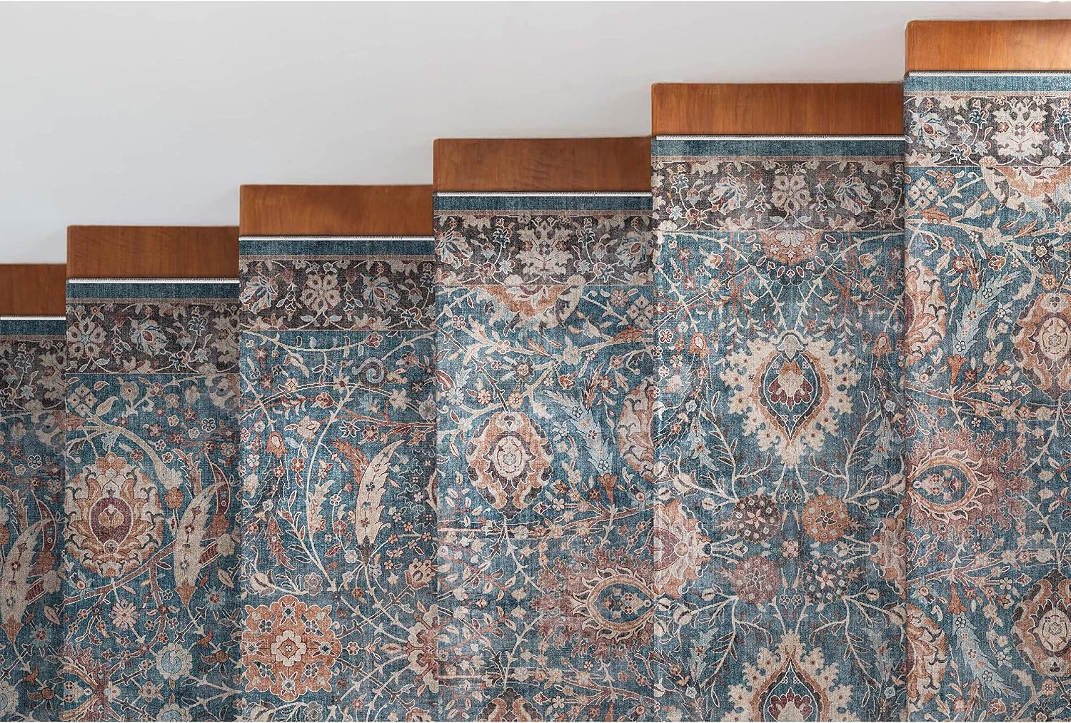 Teal Floral Flatweave Hallway Runner Rug