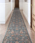 Teal Floral Flatweave Hallway Runner Rug