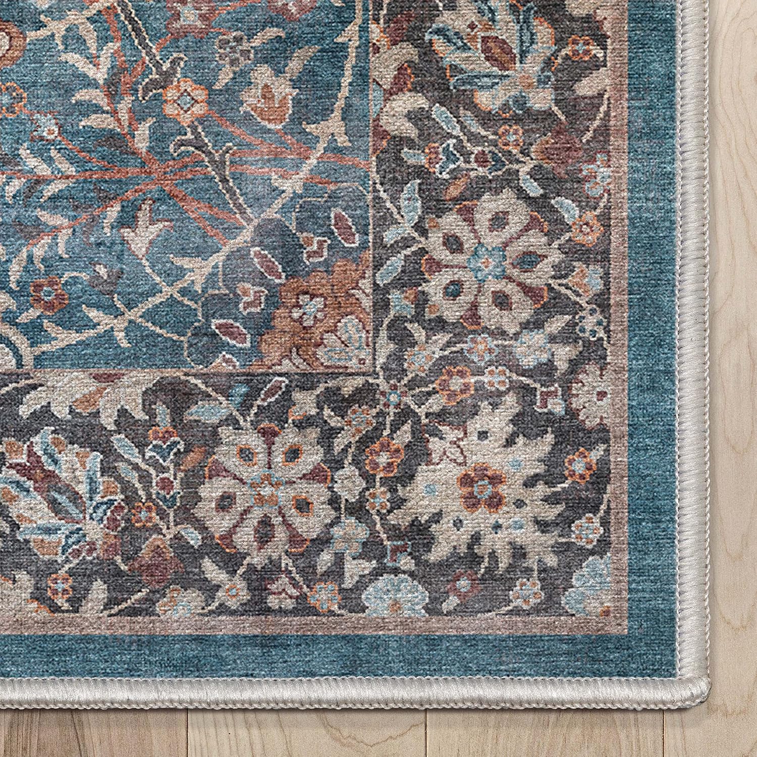 Teal Floral Flatweave Hallway Runner Rug